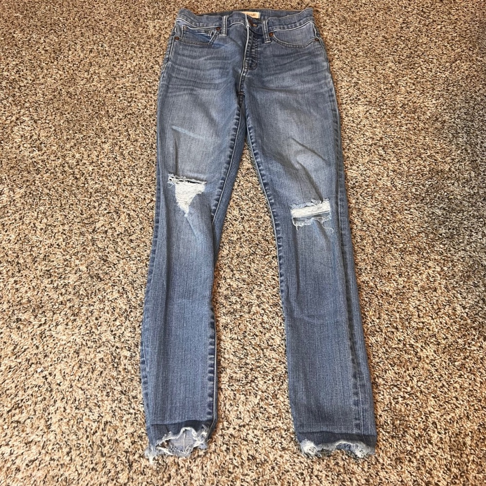 Madewell 9" High Rise‎ Skinny Jeans Ripped Distressed Raw Hem Light Wash Size 26